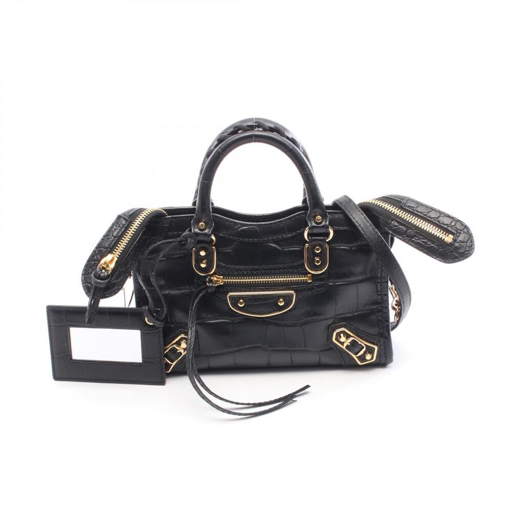 Balenciaga Metallic City Handbag Leather Black